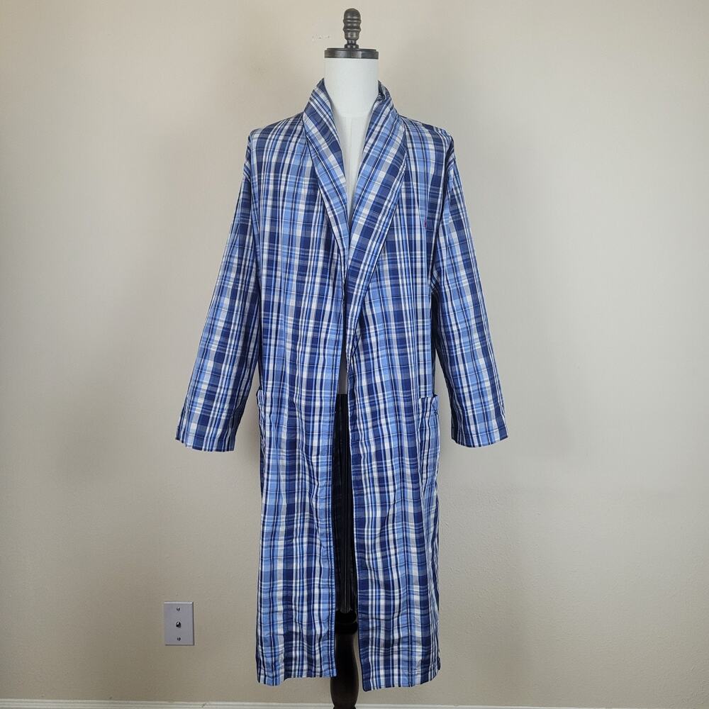 Polo Ralph Lauren Robe Mens Small Medium Blue Plaid Belted Comfort Lightweight - Picture 1 of 8